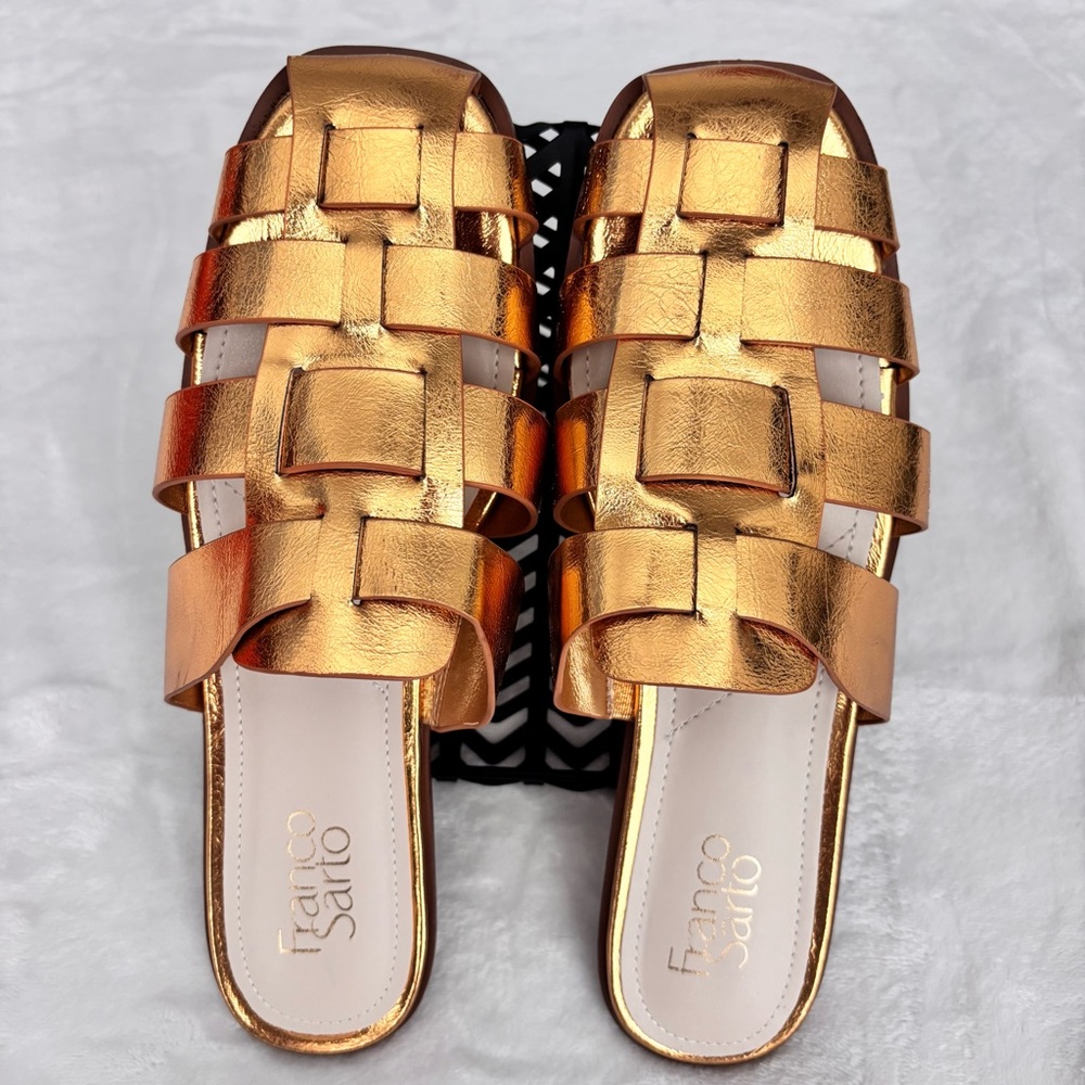 FRANCO SARTO Bartis Square Toe Gold Vegan Leather Fisherman Mule--NEW--8 - Picture 3 of 15